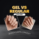 Comparison of gel polish and regular polish on manicured nails.